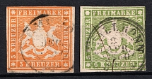 1859-60 Wurttemberg, German States, Germany (Mi. 12 - 13, Used, CV $200)