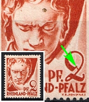 1948-49 2pf Rhineland-Palatinate, French Zone of Occupation, Germany (Mi. 32 var, joined '2' in '2pf')