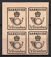 1860 1/2gr Hannover, German States, Germany, Block of Four (Mi. 17, Corner Margins, CV $550)