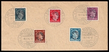 1945 BAD REIBOLDSGRUN Local Issue 4pf - 24pf on piece, Germany, Overprint on Hitler's head (Commemorative Cancellation)