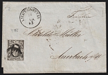 1853 Saxony, German States, Germany, Cover from Liechtenstein to Auerbach via Leipzig franked with 1/2ngr (Mi. 3, CV $70)