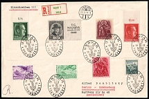 1938 (14 Nov) Czechoslovakia, Registered Cover from Uzhhorod (now Ukraine) to Berlin (Germany) franked with 6pf, 12pf, 10f, 20f, 32f, 60f, 2k (Commemorative Cancellation)