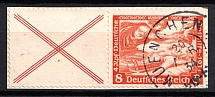 1933 8pf on piece Third Reich, Germany, Wagner, Se-tenant, Zusammendrucke, Pair (Mi. W 51, Used, CV $100)