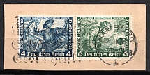 1933 Third Reich on piece, Germany, Wagner, Se-tenant, Zusammendrucke, Pair (Mi. W 49, Used, CV $50)