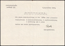 1941 (7 Sep) Third Reich, Germany, Receipt for the Return of Bed Linen (Used)