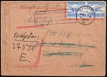 1944 (29 Jan) Third Reich, Military Mail, Germany, Airmail Cover (Mi. 1 B x, CV $60, Violet Handstamp, Used)