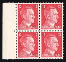 1942 12pf Third Reich, Germany, Block of Four (Mi. 827, Margin, MNH)