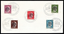 1945 MEISSEN Local Issue 5pf - 20pf on piece, Germany, Overprint on Hitler's head (Commemorative Cancellation)