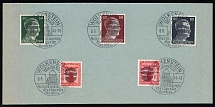 1945 WOLKENSTEIN Local Issue 8pf - 80pf on piece, Germany, Overprint on Hitler's head (Commemorative Cancellation)