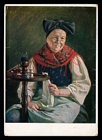 1942 'Mercenary farmer woman', Propaganda Postcard, Third Reich Nazi Germany