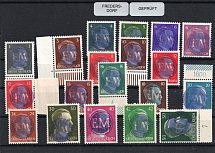 1945 FREDERSDORF Local Issue 1pf - 50pf, Germany, Overprint on Hitler's head (Mi. 1 - 17, 24 - 25, Margins, Signed, MNH)