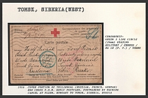 1916 Cover Portion of Trilingual (Russian, French, German) Red Cross P.O.W. Reply Postcard, postmarked by Machine Cancel at Plzen, Hungary To Tomsk, Siberia, Russia. TOMSK Censorship: green 2 line circle (26 mm) reading