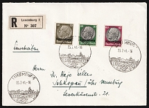 1941 (23 Jul) Luxembourg, German Occupation, Germany, Registered Cover from Luxembourg to Schkopau franked with 30pf, 50pf and 60pf (Mi. 11, 13 - 14, CV $110)