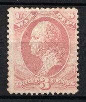 1873 3c Washington, Official Mail Stamps 'War', United States, USA (Scott O85, Rose, CV $135)