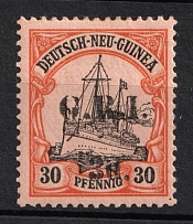 1914 3d on 30pf British Occupation of New Guinea, Kaiser’s Yacht, 'G. R. I.', German Colonies, Germany (Mi. 8 II, Signed, CV $130)