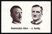 1938 'State Meeting Hitler - v. Horthy', Propaganda Postcard, Third Reich Nazi Germany