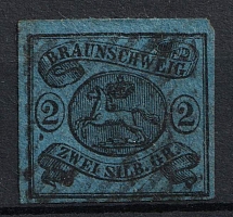 1853 2sgr Braunschweig, German States, Germany (Mi. 7 b, Used, CV $290)