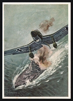 1923-1945 'Stuka Junkers-Ju 87 Bombed an English Battleship', Propaganda Postcard, Third Reich Nazi Germany