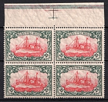 1919 2 1/2d Kiautschou, German Colonies, Kaiser’s Yacht, Germany, Block of Four (Mi. 37 II B, Margin, Control Strip, CV $430, MNH-MLH)