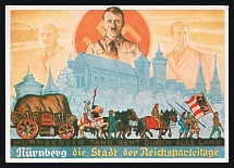 1933 'Nurnberg Tand Goes Through All Countries. Nuremberg The City of The Nazi Party Rallies', Propaganda Postcard, Third Reich Nazi Germany