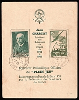 1938 (26 Jun) 'Jean Charcot, President of the Scouts of France', Federation of Scouts of France, France, Souvenir Card from Paris to London franked with Mi. 406