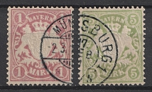 1911 Bavaria, German States, Germany (Mi. 71, 74, Used, CV $60)