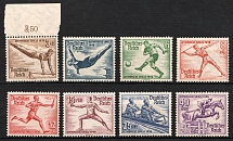 1936 Third Reich, Germany (Mi. 609 - 616, Full Set, Margin, Plate Number, CV $150)