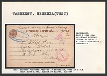 1915 Russian Postcard printed in Turkestan, used as P.O.W. Card, from Katta, Kurgan to Vienna, Austria. TASHKENT Censorship: blue 2 line oval (44 x 25 mm) reading