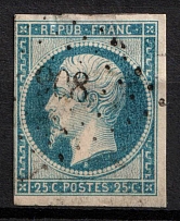 1852 25C France (Mi. 9, Used, CV $70)