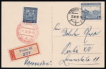 1939 (17 Mar) Carpatho-Ukraine, Registered Postcard from Prague (Czechoslovakia) franked with 3k and 5h (Steiden 1, CV $1,300)