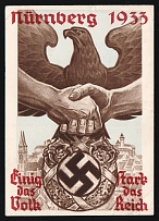 1933 'Nuremberg 1933 The People Are United Empire the Strong', Propaganda Postcard, Third Reich Nazi Germany