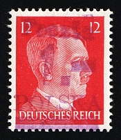 1945 1zl on 12pf Legnica Local Issue on Hitler's Head, Poland (Fischer 6, CV $80)