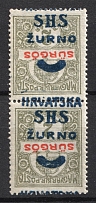 1918 2f Yugoslavia, Pair (Mi. 58 var, INVERTED+SHIFTED Overprint, Сertificate, MNH)