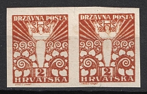 1919 2f Yugoslavia, Pair (Mi. 88 U, Imperforate, Сertificate, CV $120)